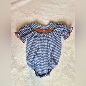 Pumpkin hand smocked bubble romper
